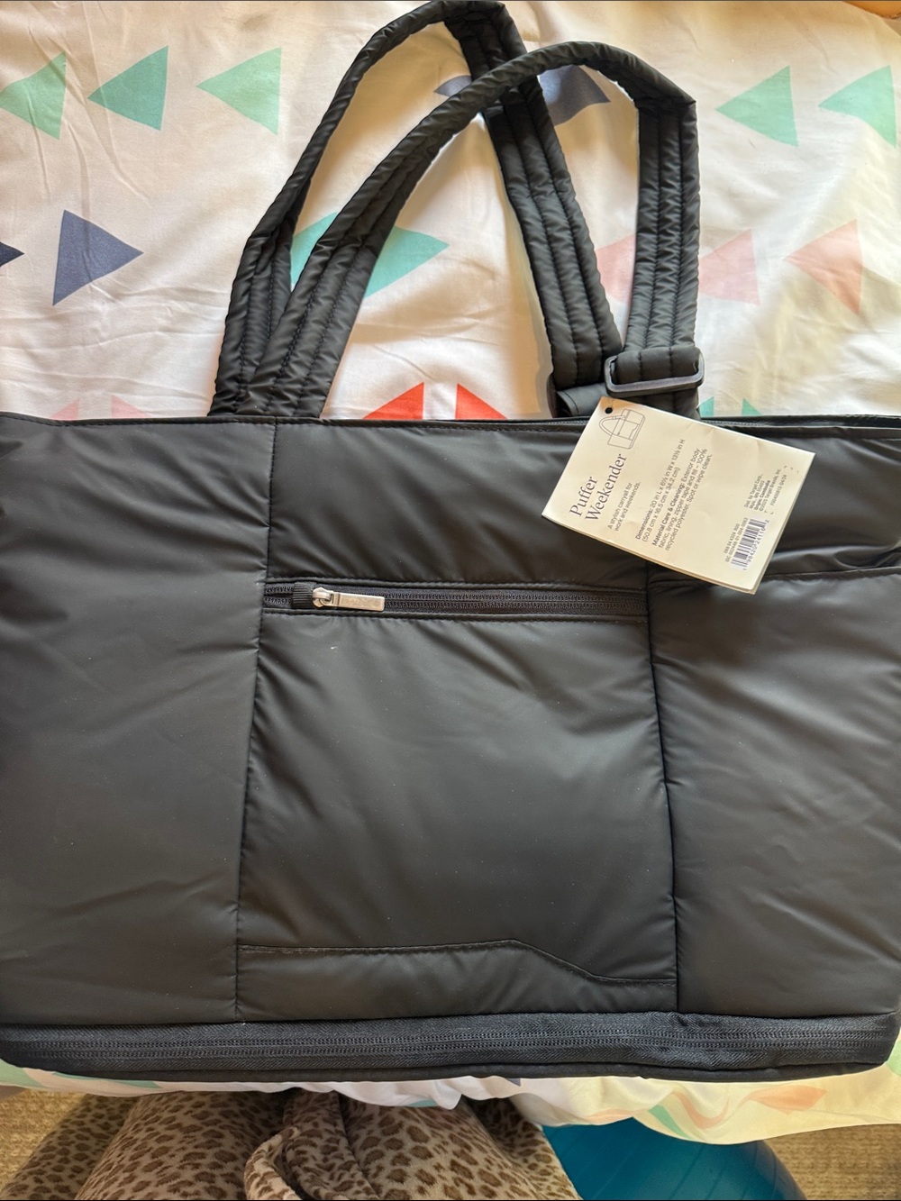 Black Quilted Nylon Tote Bag